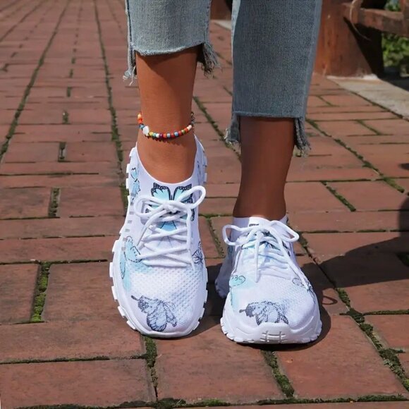 Size 6 Blue Butterfly Sneakers for Women Teenagers - Picture 3 of 5